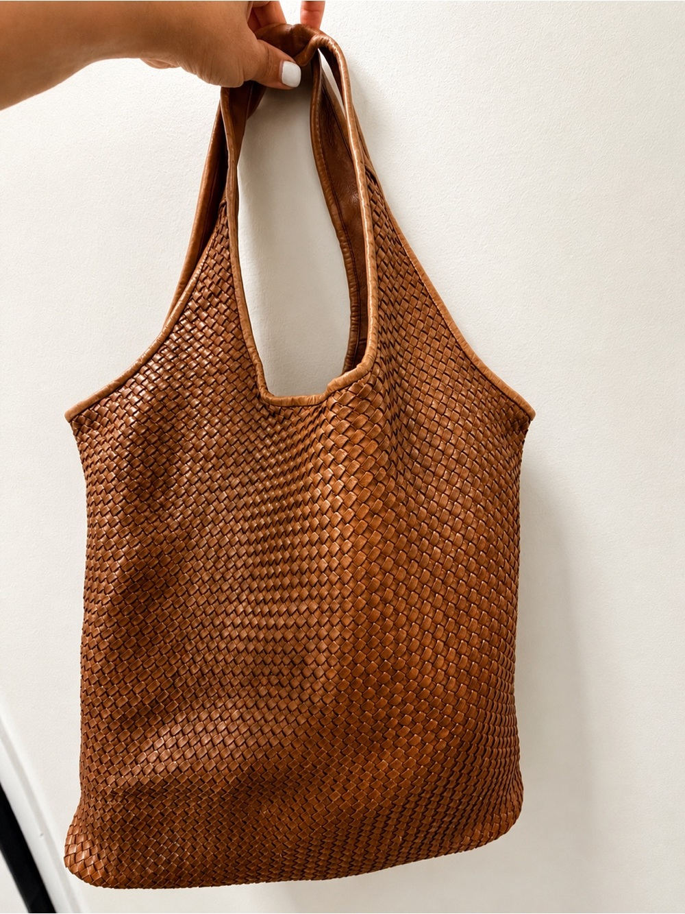 Handmade Genuine Leather Hobo Tote Bag oversize, Cognac Brown, pre-owned. - Picture 2 of 16